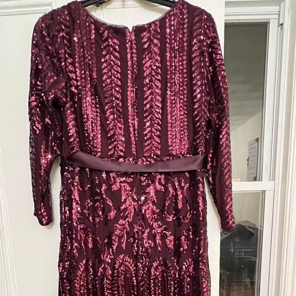 Burgundy Plus Size Godet Sequin Gown - Picture 2 of 9